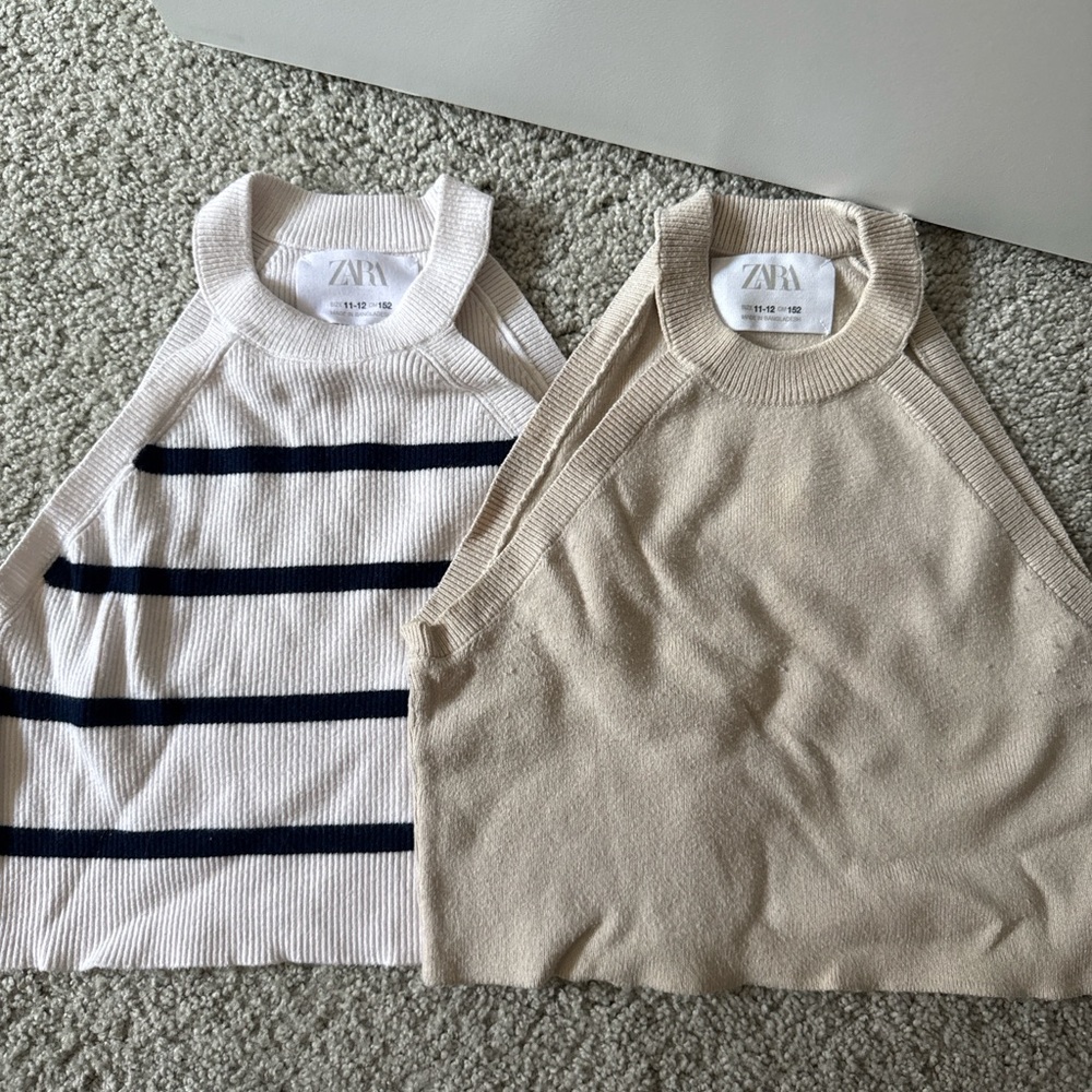 Zara Kids Cream and Navy Striped Tank Tops